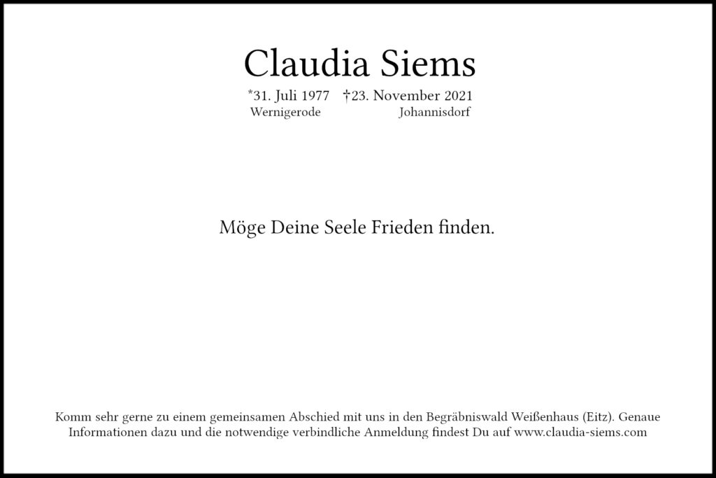 Claudia Siems Todesanzeige